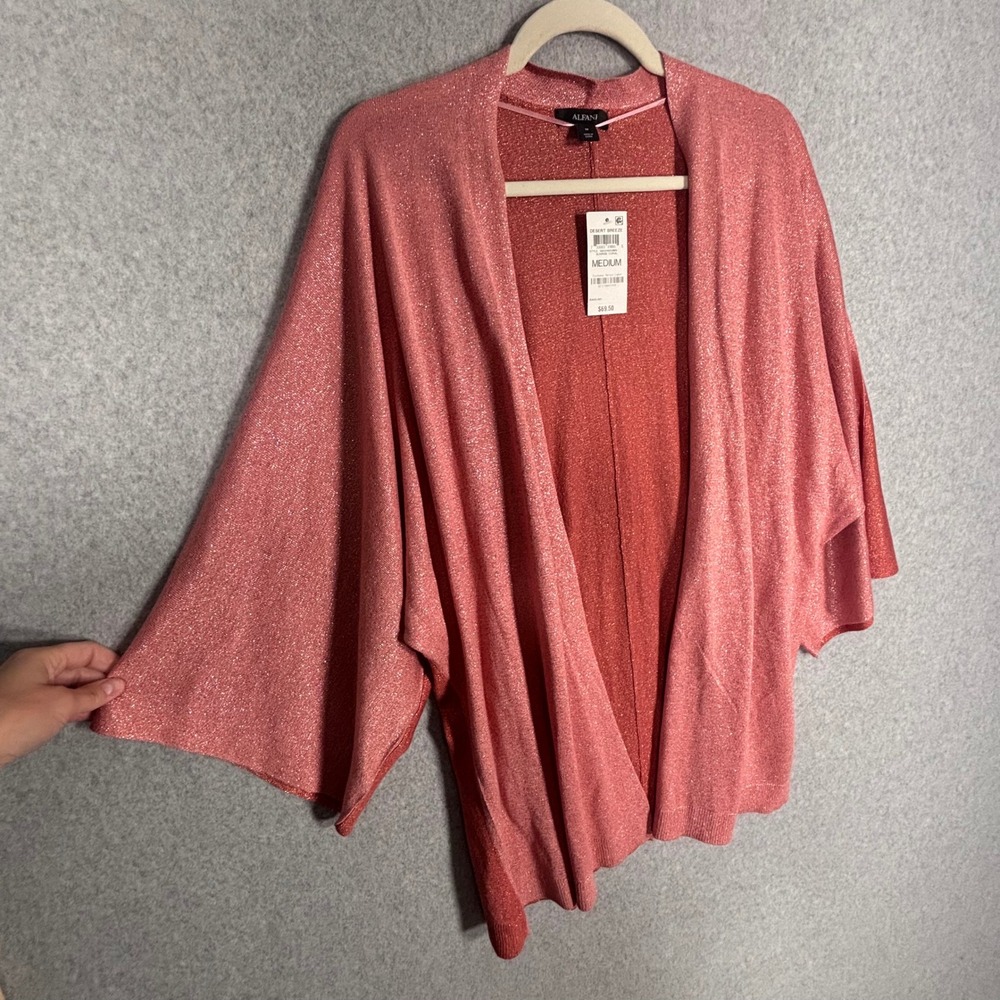 NEW $70 Metallic Kimono Alfani Cardigan Sweater Medium Sunrise Coral Shimmer